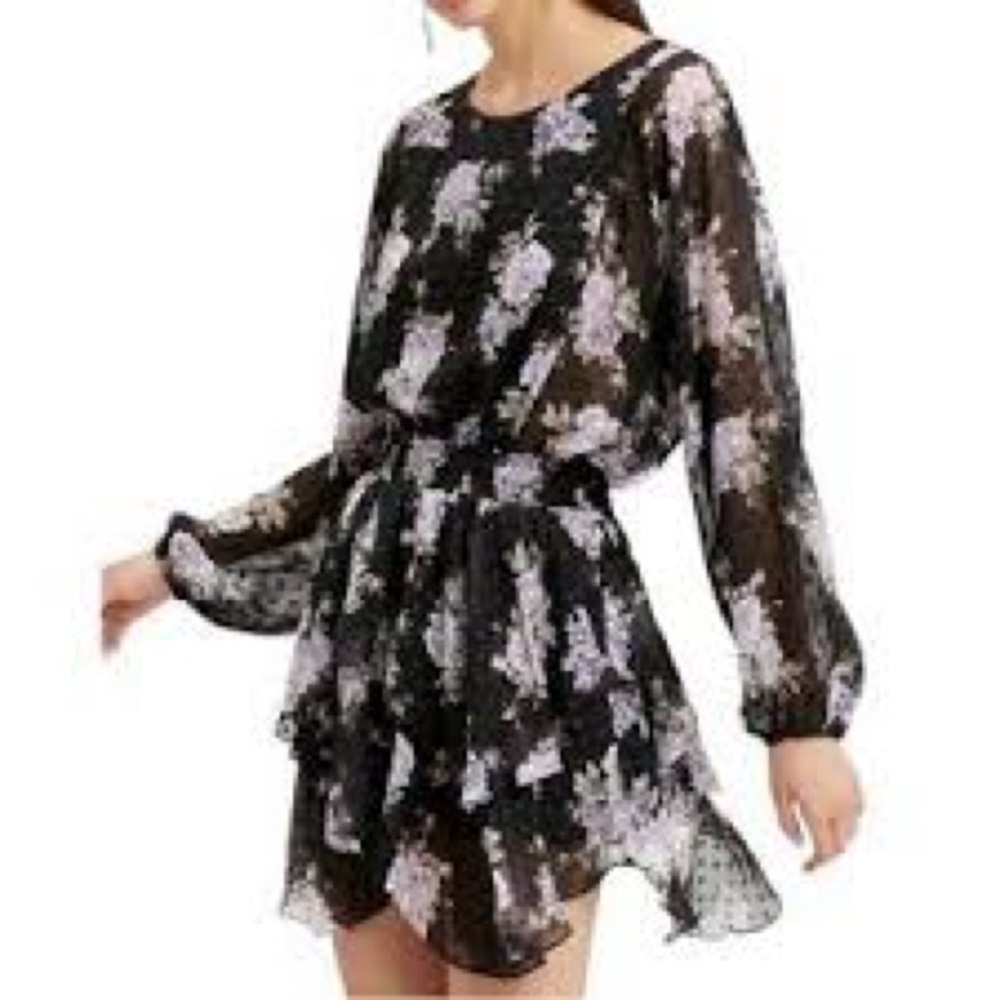 LOVE SHACK FANCY Dress Women Size Medium Black Floral Kaia Semi Sheer Silk Blend